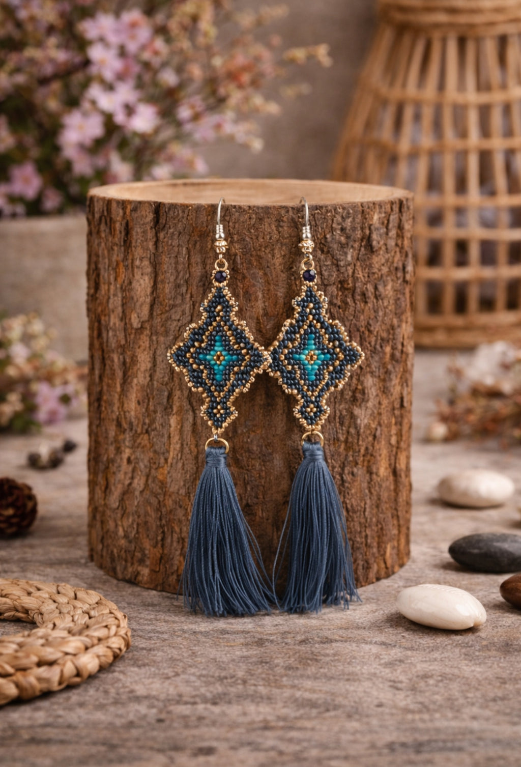 Boucles d’oreilles bohème géométriques à pampilles