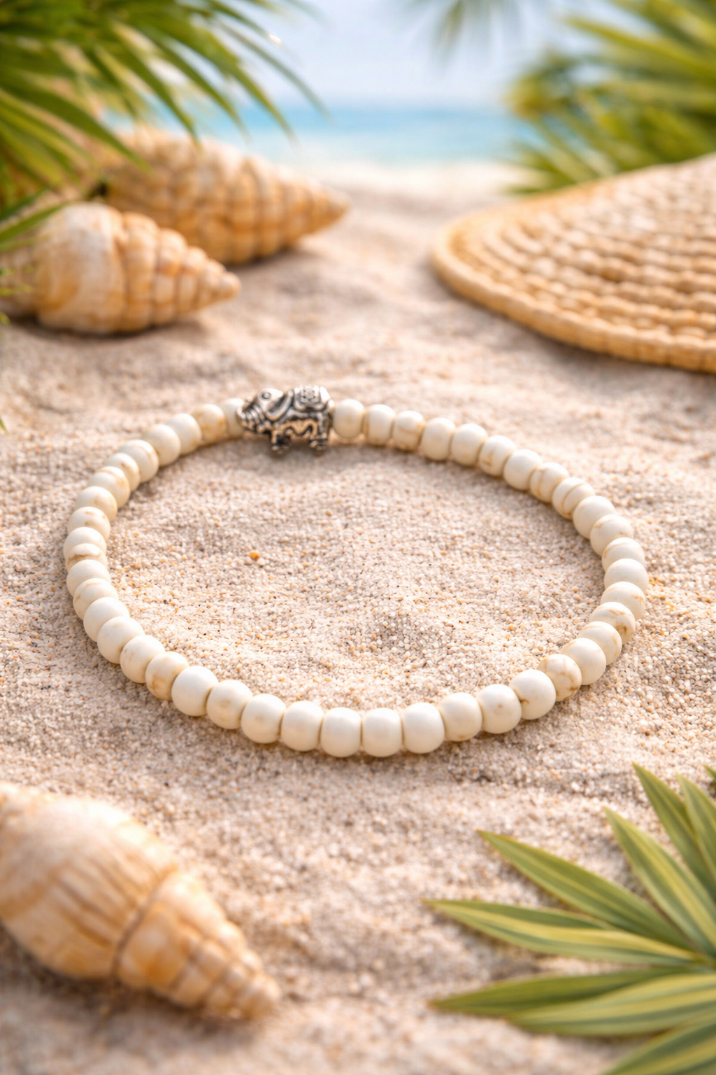 Bracelet Mala Blanc Eléphant Petites Perles