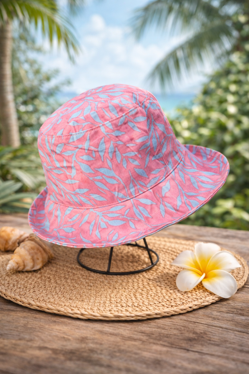 Chapeau en tissus Batik Rose - Fait Main