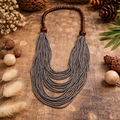 Collier Perles de Miyuki Gris et Perles de Bois