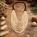 Collier Perles de Miyuki Crème et Perles de Bois