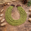 Collier Perles de Miyuki Vert Multi-rangs et Bois Naturel