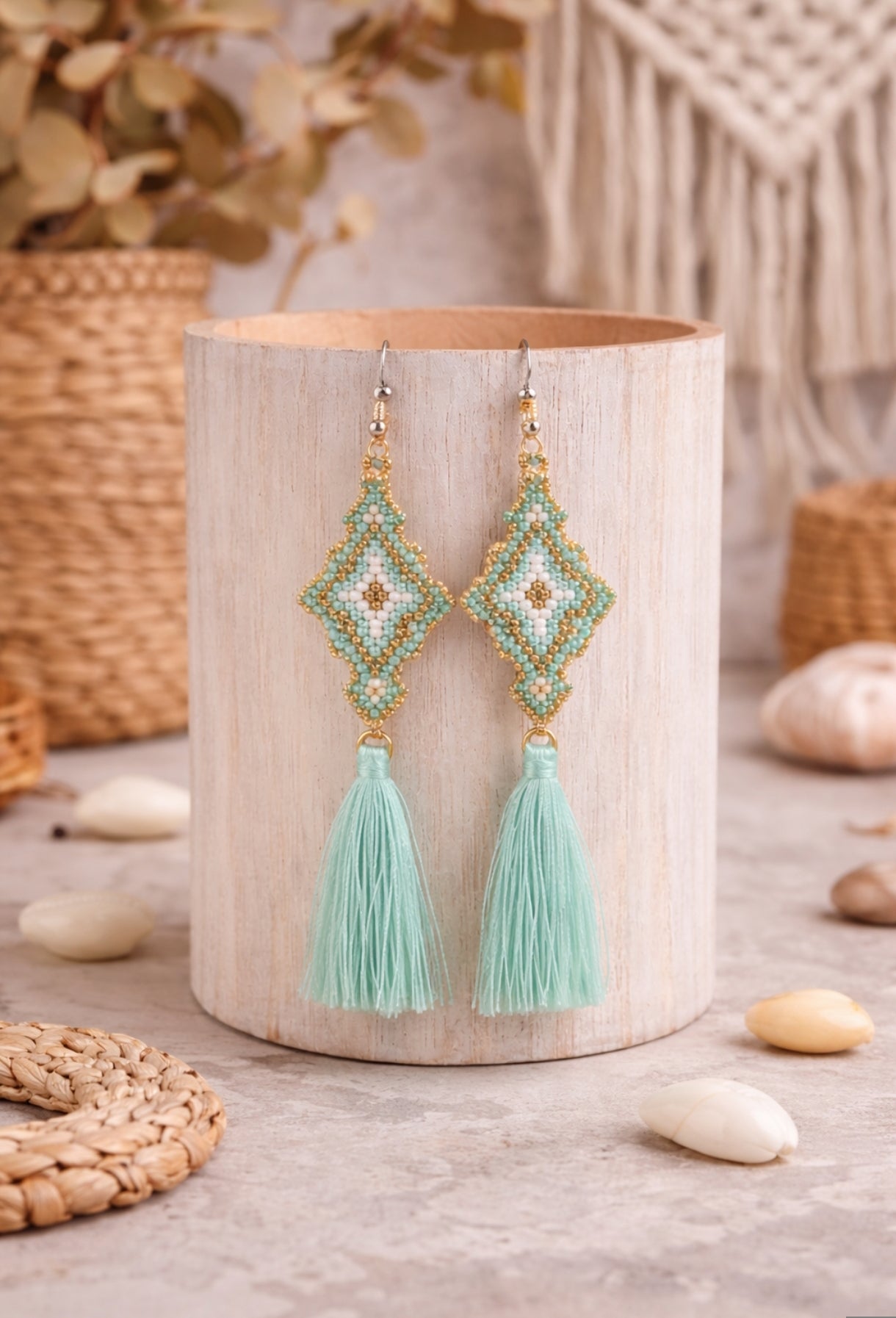 Boucles d’oreilles bohème géométriques à pampilles
