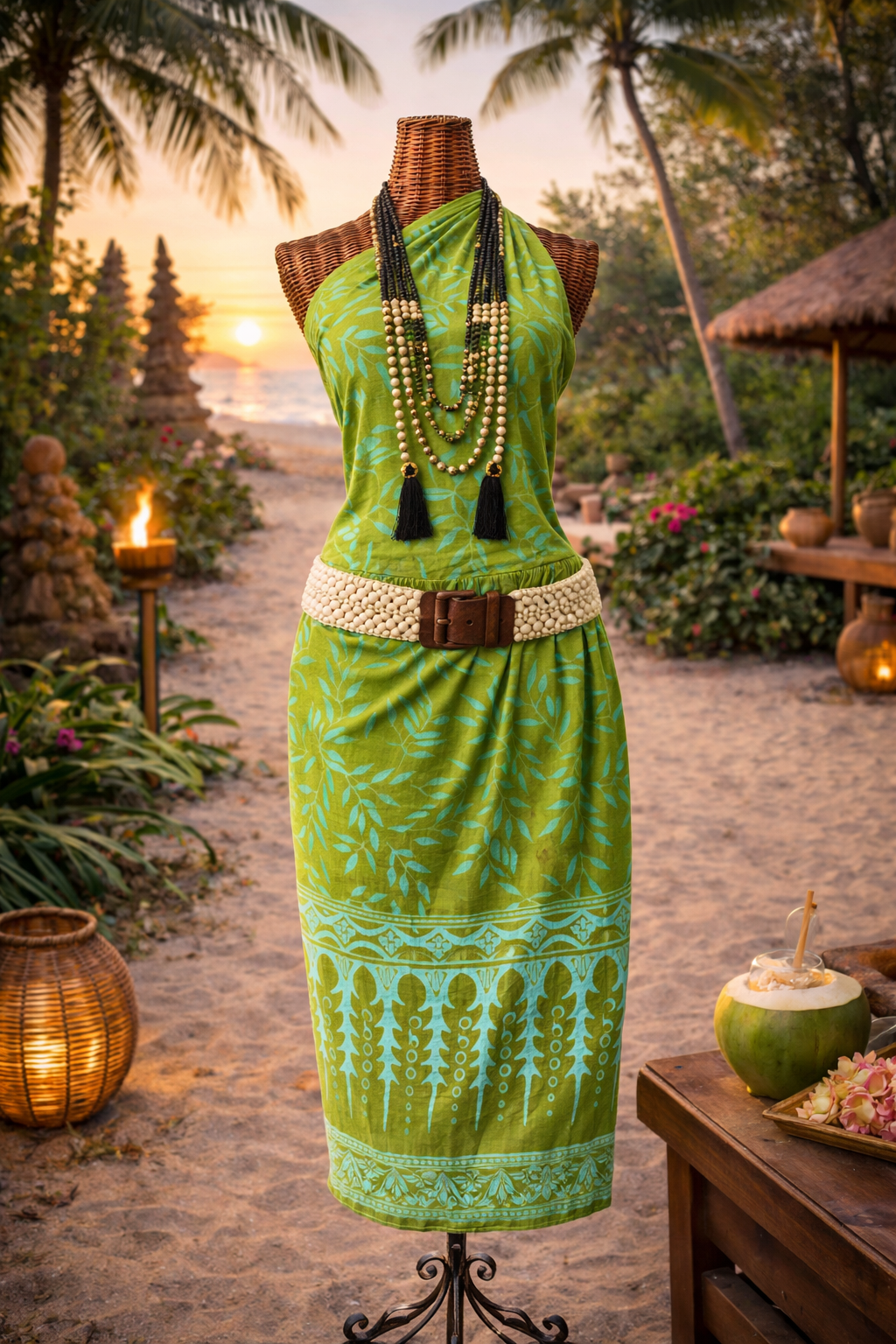 Sarong Batik Motifs Feuillages Vert