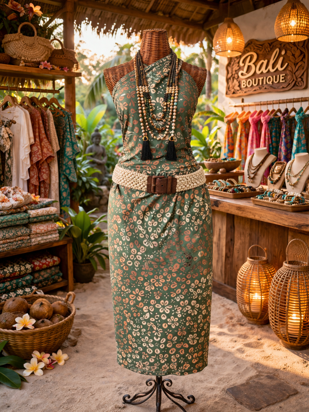 Sarong Batik Motifs Floraux Vert